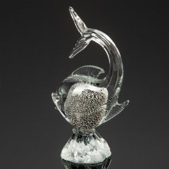 Статуэтка "Рыбка", Artistica Murano CCC (?), стекло, гутная техника, Silver Leaf (декоративная техника с добавлением серебряного листа), техника «sommerso», Муранское стекло, Италия, 1960-1970 гг.