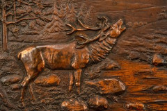 Панно настенное с барельефным изображением "Рёв изюбра" (рёв оленя), бронза, дерево, Европа, 1960-1980 гг.