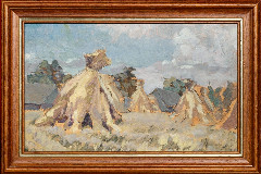 Картина в раме "Пейзаж со стогами"