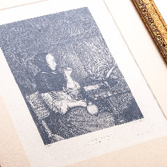 Гравюра с картины Герарда Терборха Младшего "Женщина с бокалом вина" в паспарту и застеклённой раме