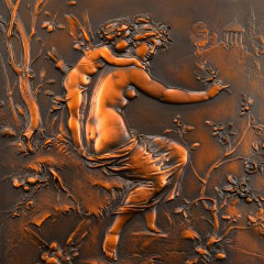 Панно настенное в раме "Амур и Венера", металл, (сплав на основе меди), гальванопластика, Европа, 1970-1990 гг.