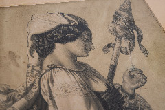 Литография "Итальянка с прялкой и колосьями" в паспарту и застеклённой раме, художник Скино Александр Трофимович
