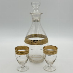 Набор для крепких напитков на 2 персоны (штоф и рюмки), стекло, золочение, Чехословакия, 1960-1980 гг.