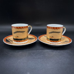 Набор кофейных пар с растительным декором на 2 персоны, фарфор, деколь, золочение, Китай, 2000-2015 гг.