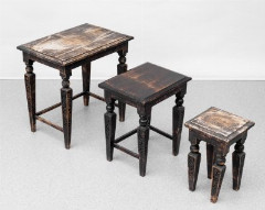 Набор из трех столиков в стиле шебби-шик, дерево, резьба, тонировка, Азия, 2000-2010 гг.