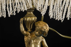 Лампа настольная с фигуркой путти на основании и зооморфным декором, бронза, золочение, металл, текстиль, Западная Европа, 1880-1920 гг.