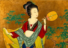 Панно с изображением китаянки с опахалом в руке, дерево, ДСП, роспись, металл, Китай, 1960-1980 гг.