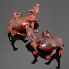 Композиция из двух статуэток "Погонщики на буйволах", дерево, кость, композитный материал, Азия, 1950-1970 гг.