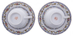 Дуэт чайных пар с цветочным орнаментом, фарфор, деколь, Япония, 1990-2010 гг.