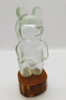Флакон парфюмерный сувенирный "Олимпийский мишка", стекло, дерево, СССР, 1980 г.