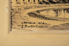 Рисунок "Вилянувский дворец в Варшаве", оформленный в раму, неизвестный художник (подпись неразборчива), бумага, тушь, Польша, 1976 г.