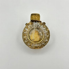 Флакон парфюмерный в ажурной оплётке со вставками из бусин, стекло, латунь, Jablonex (Яблонекс), Чехословакия, 1950-1980 гг.