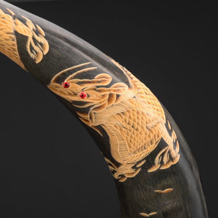 Настольное украшение из рога буйвола с изображением тигра, рог, резьба, дерево, инкрустация