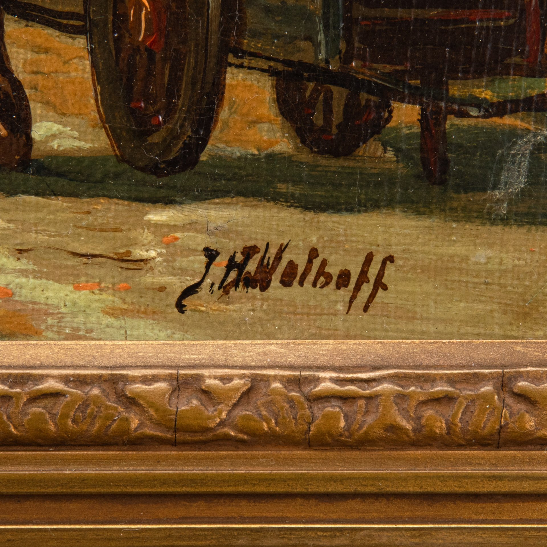 Картина "Голландская улочка. Эдам", неизвестный художник, холст, масло, в раме, Западная Европа, 1970-1990 гг.