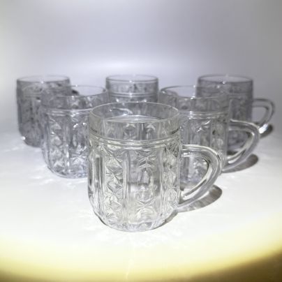 Набор из 6-ти небольших кружек с рельефным декором, хрусталь, пресс, Дятьковский хрустальный завод, СССР, 1970-1990 гг.