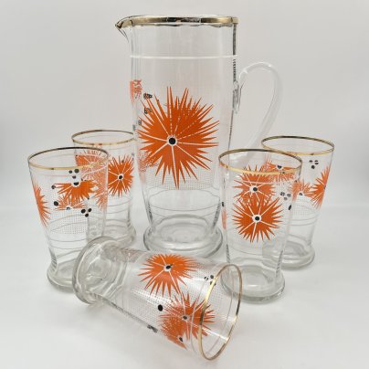 Набор для подачи воды и прохладительных напитков с цветочным декором на 5 персон