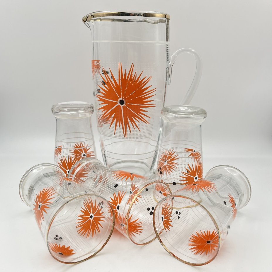 Набор для подачи воды и прохладительных напитков с цветочным декором на 5 персон
