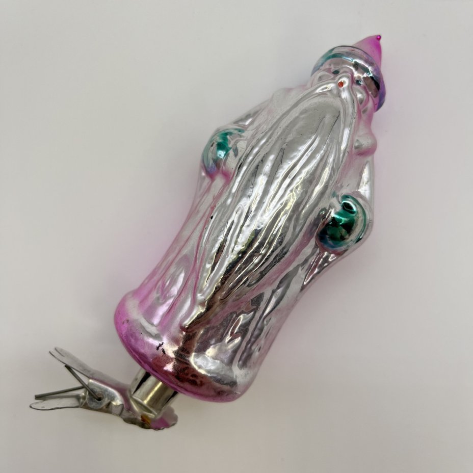 Ёлочная игрушка на прищепке "Морозко", стекло, краска, металл, СССР, 1950-1970 гг.