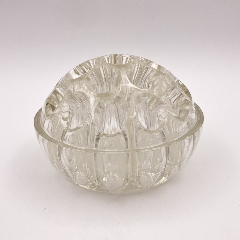 Ваза-подставка для цветов (роуз-боул, rose-bowl), стекло, пресс, Франция, 1960-1980 гг.