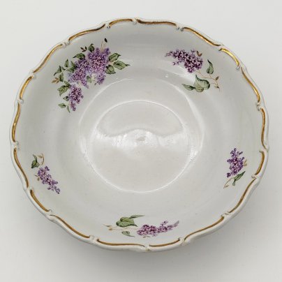 Блюдо (салатник) из сервиза "Сирень", фарфор, крытье, золочение, Дулевский фарфоровый завод (Дулёво), СССР, 1959 г.