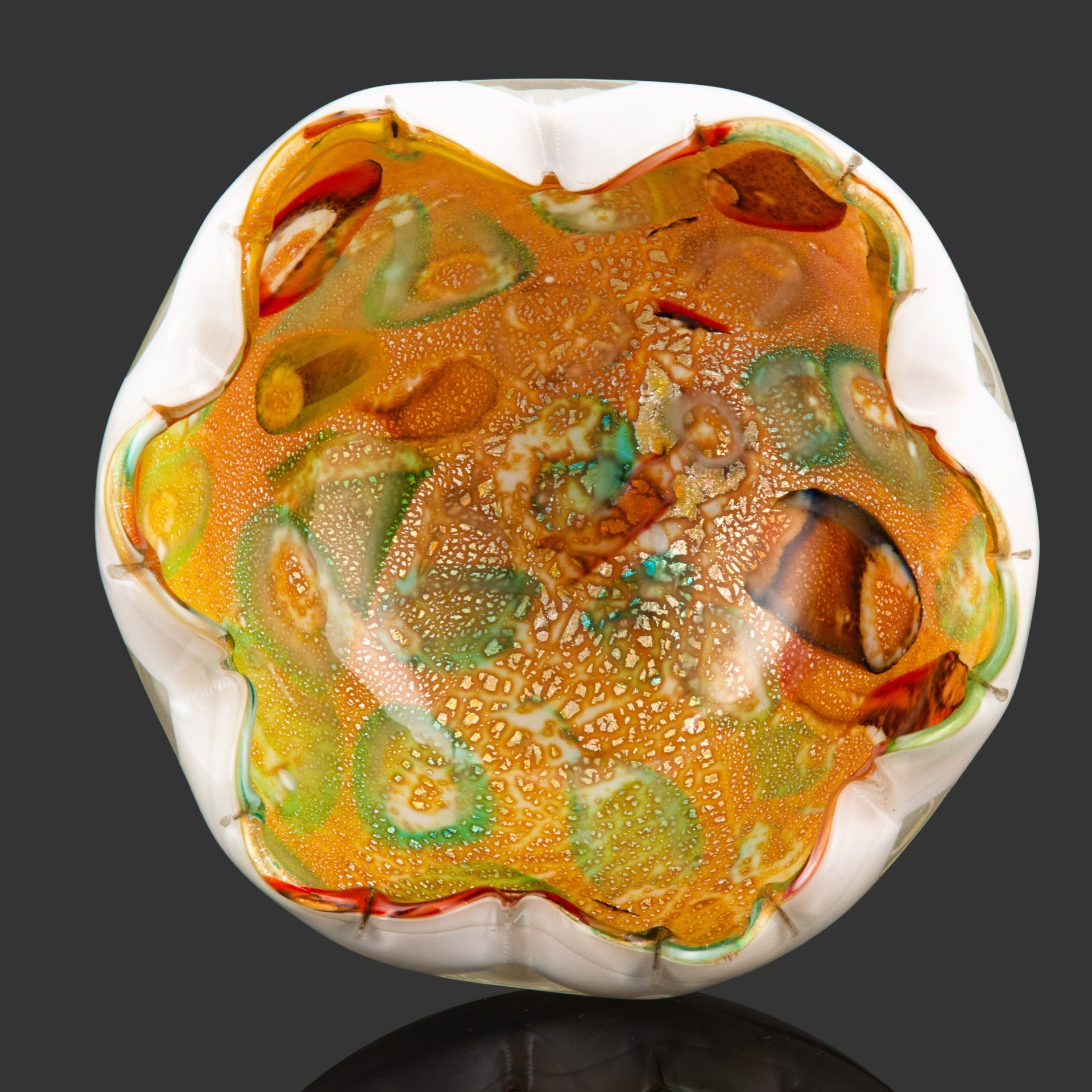 Конфетница, стекло, гутная техника, Silver Leaf (декоративная техника с добавлением серебряного листа), Murano, Италия, 1970-1980 гг.