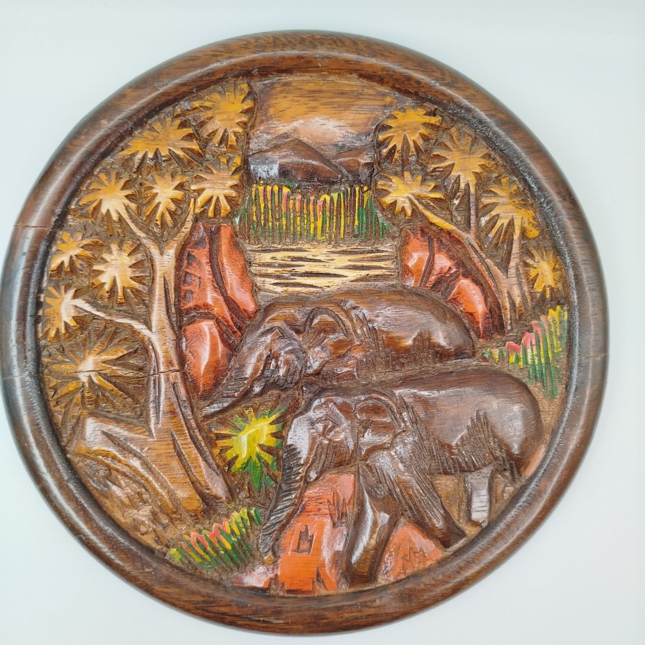 Панно настенное "Слоны", дерево, резьба, крашение, Азия, 1980-1990 гг.