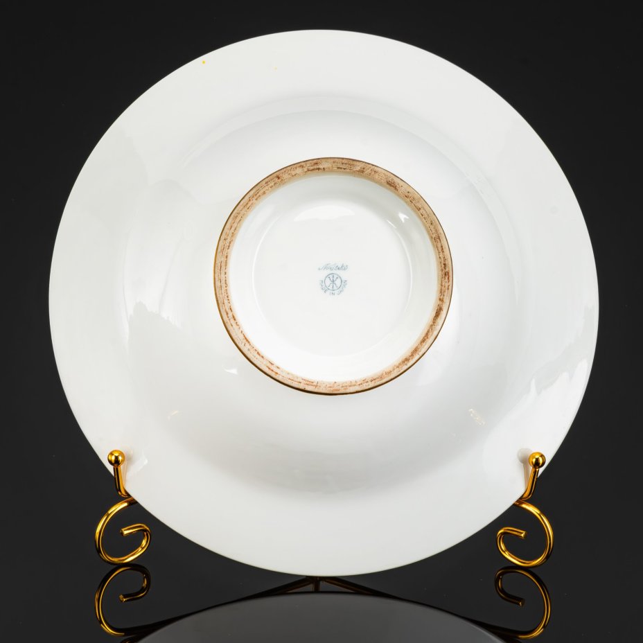 Блюдо глубокое с изображением пейзажа и орнаментом по борту, фарфор, роспись, золочение, Noritake, Япония, 1908-1911 гг.