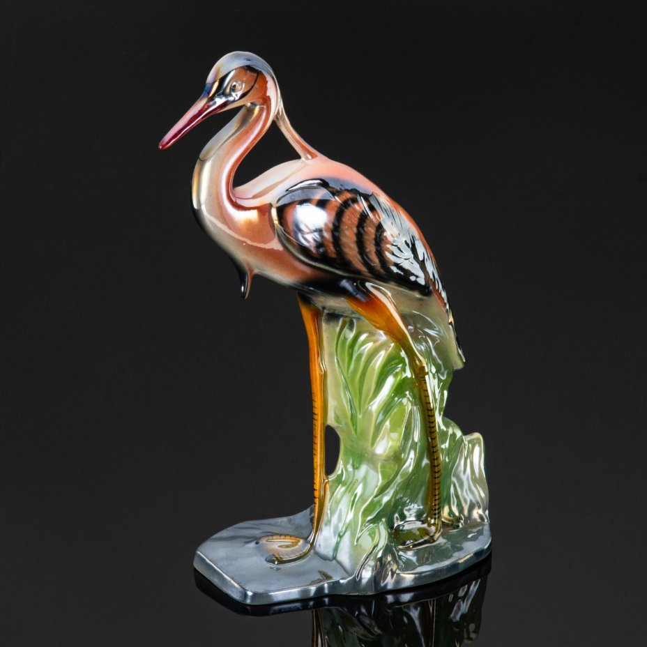 Статуэтка "Цапля" (крупная), H. Bequet Quaregnon, фаянс, роспись, Бельгия, 1960-1985 гг.