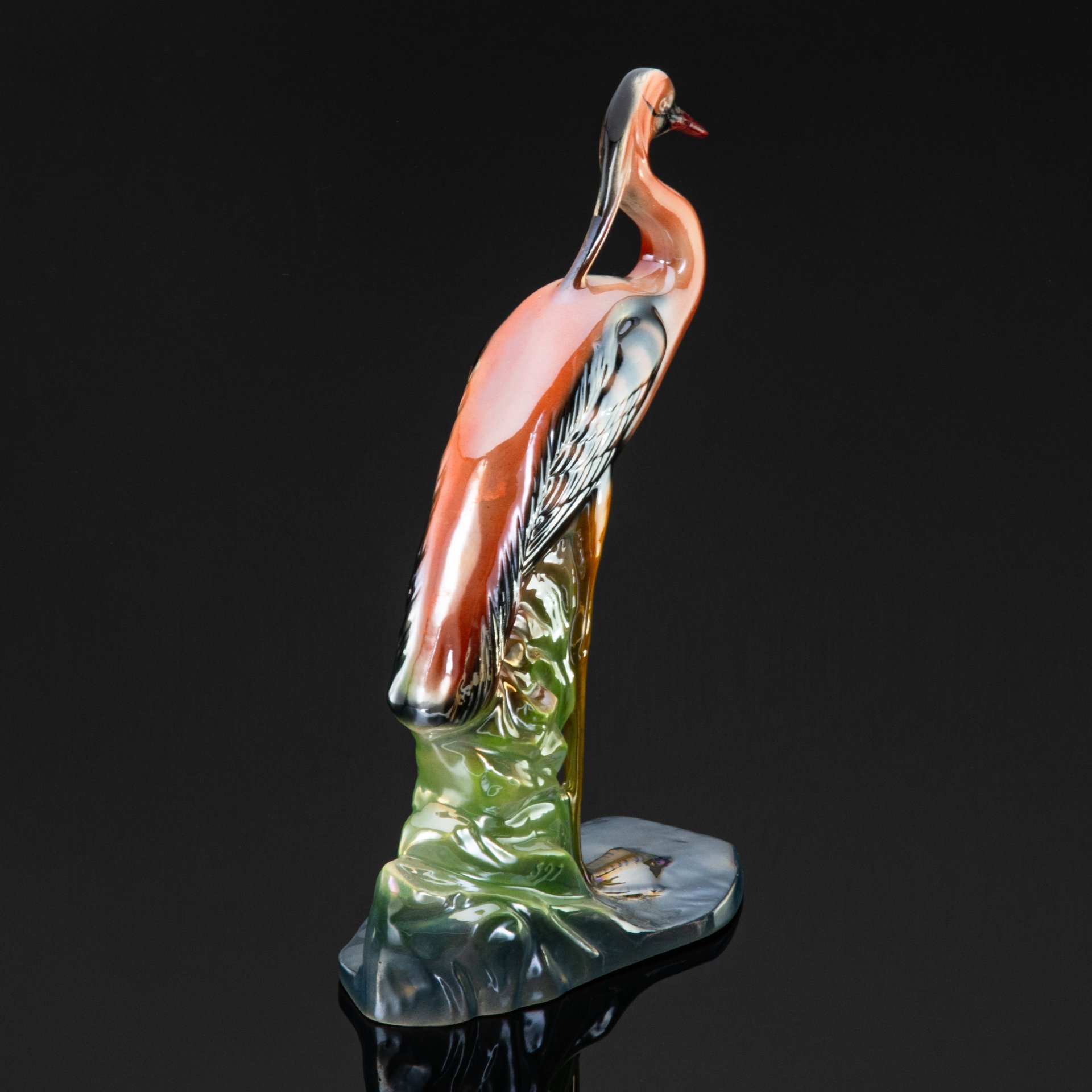 Статуэтка "Цапля" (крупная), H. Bequet Quaregnon, фаянс, роспись, Бельгия, 1960-1985 гг.