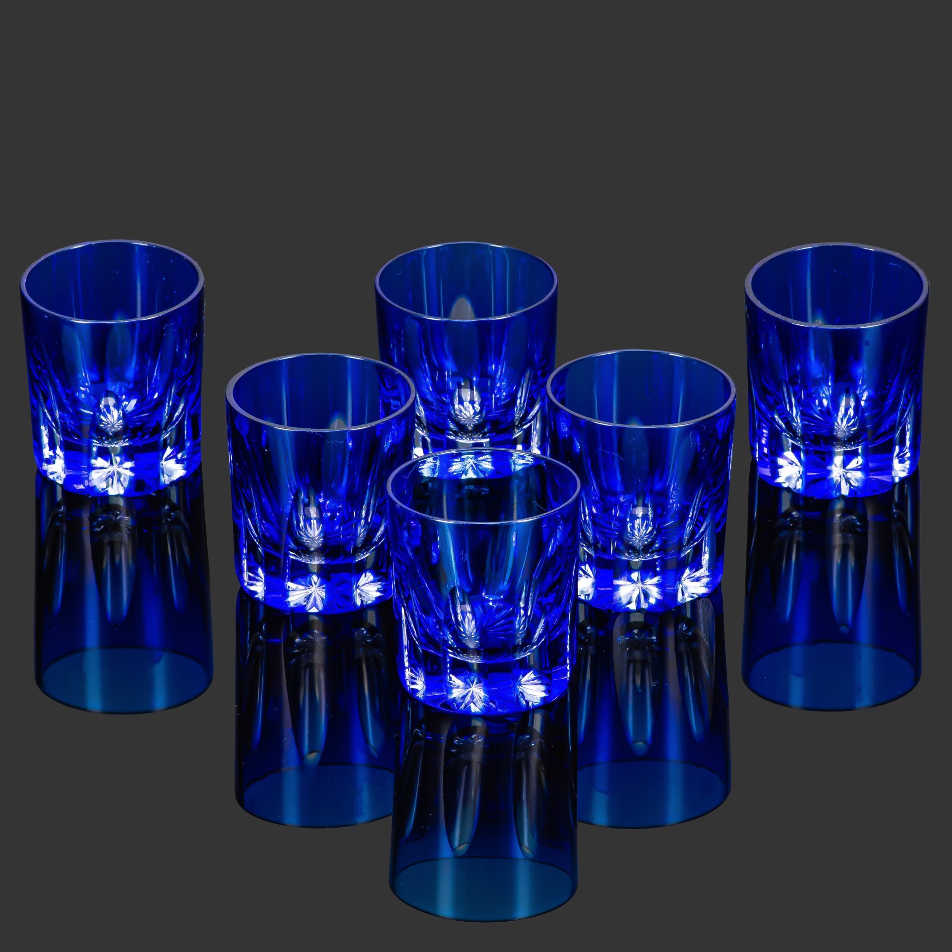 Набор стопок с декором в виде линз, на 6 персон, хрусталь, гранение, Nachtmann, Германия, 1970-1980 гг.