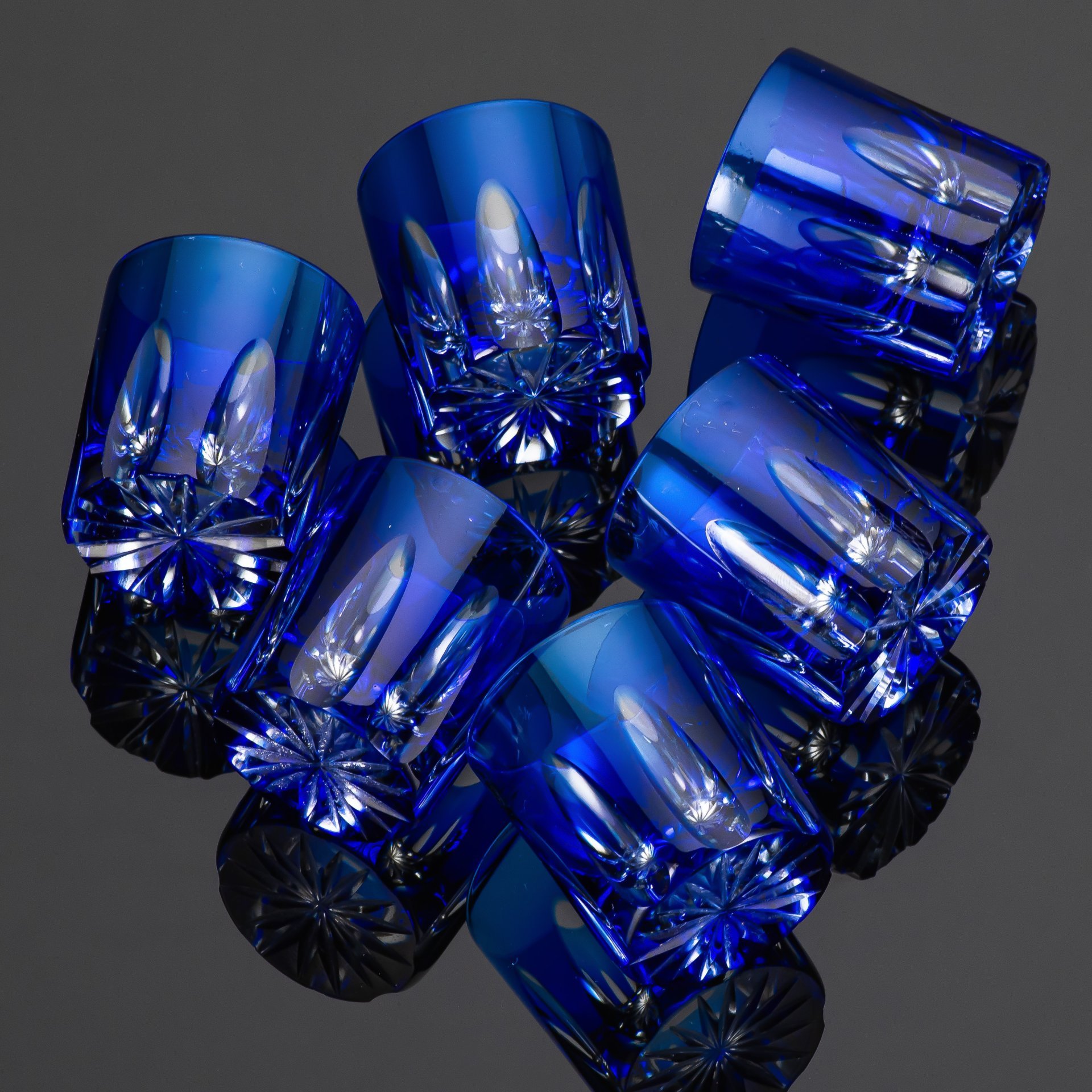 Набор стопок с декором в виде линз, на 6 персон, хрусталь, гранение, Nachtmann, Германия, 1970-1980 гг.