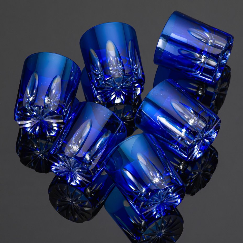 Набор стопок с декором в виде линз, на 6 персон, хрусталь, гранение, Nachtmann, Германия, 1970-1980 гг.