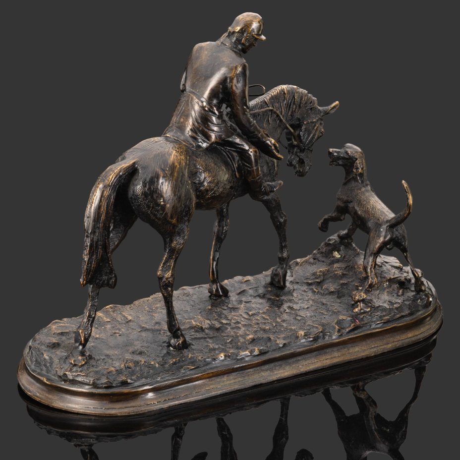 Скульптура кабинетная "Жокей с собакой" ("Всадник") по модели скульптора P. J. Mene (Пьер Жюль Мен, 1810-1879 гг.)