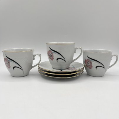 Набор из 3-х чайных пар с цветочным декором, Cluj-Napoca Porcelain