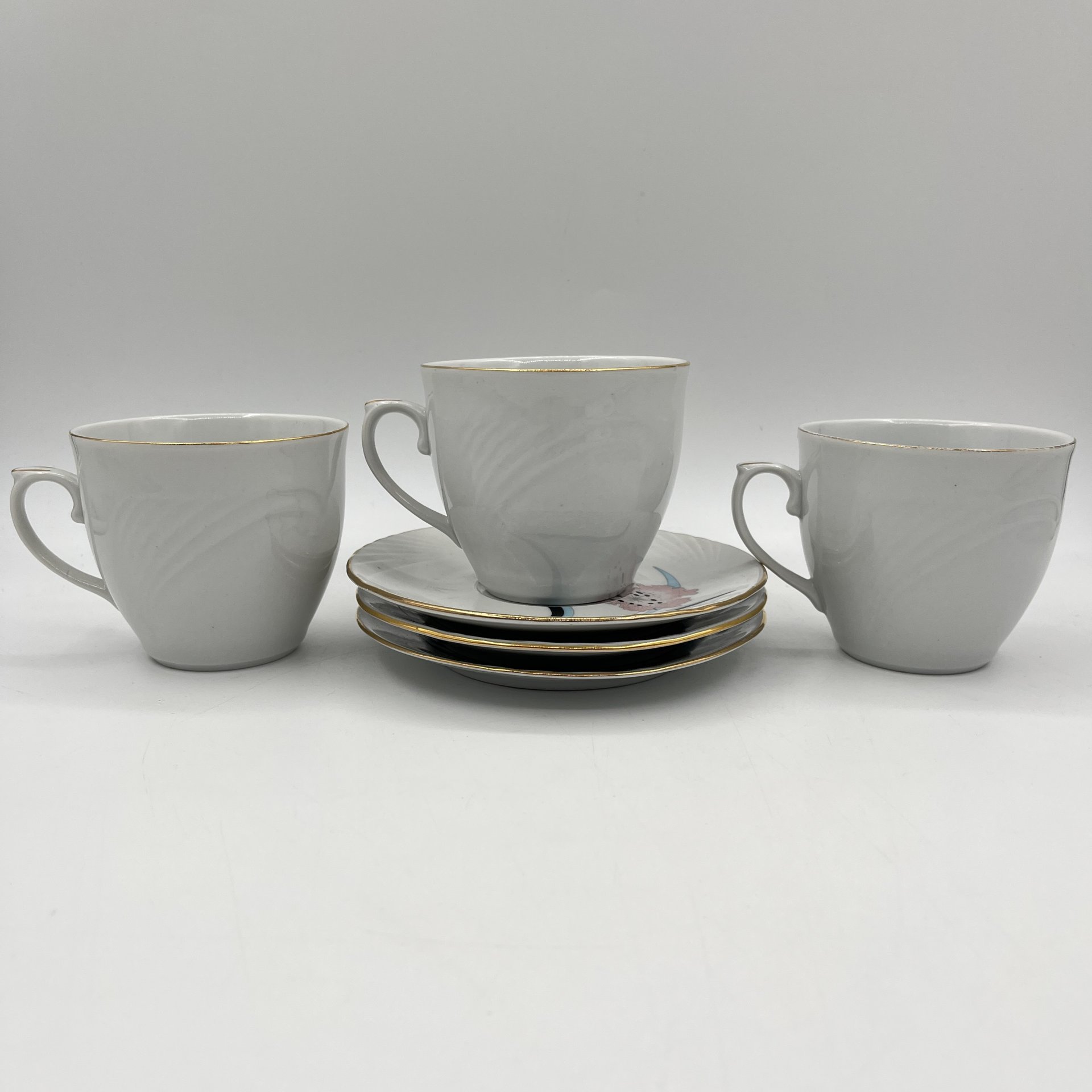 Набор из 3-х чайных пар с цветочным декором, Cluj-Napoca Porcelain