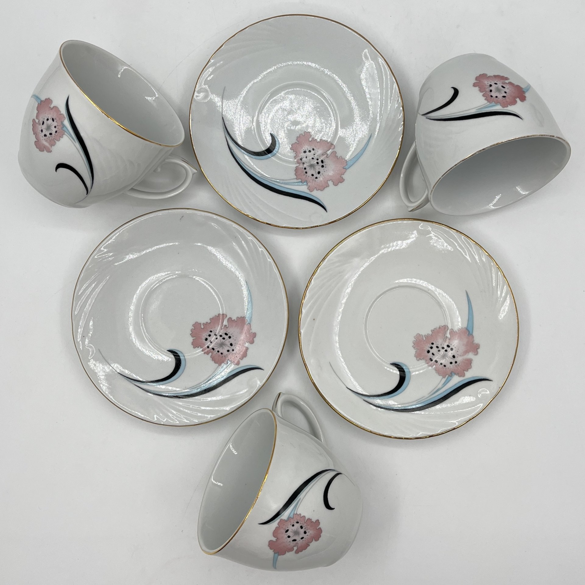 Набор из 3-х чайных пар с цветочным декором, Cluj-Napoca Porcelain
