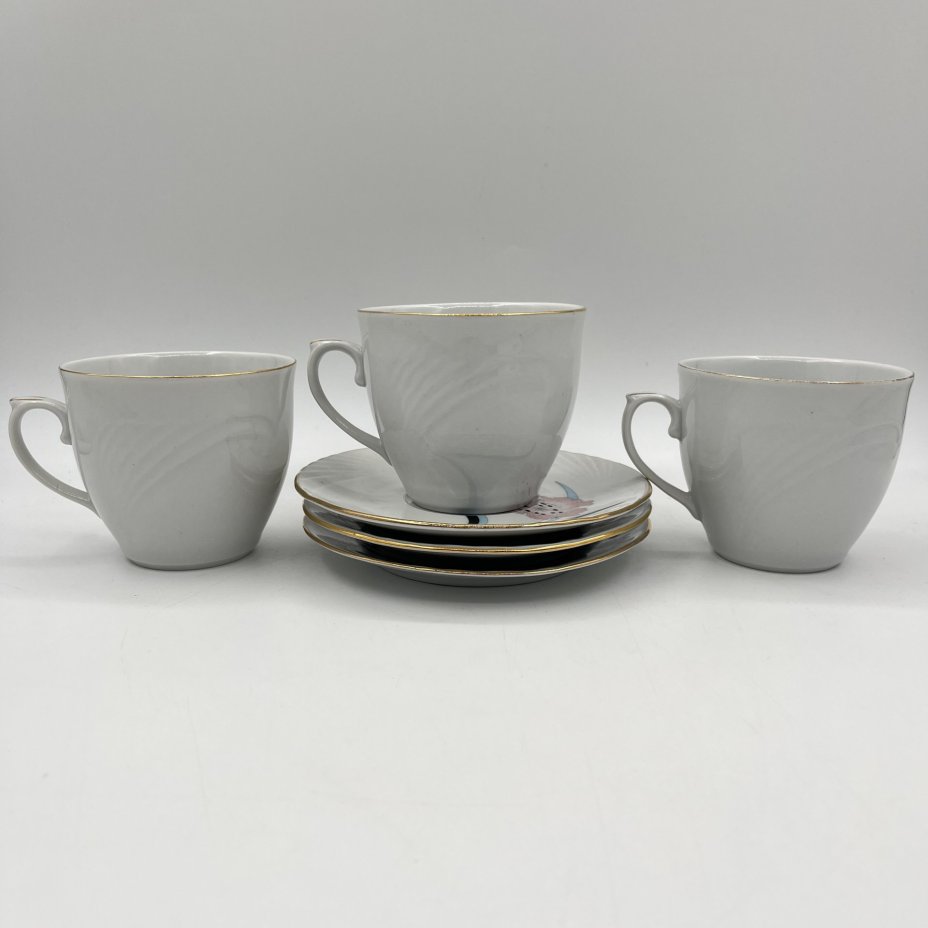 Набор из 3-х чайных пар с цветочным декором, Cluj-Napoca Porcelain