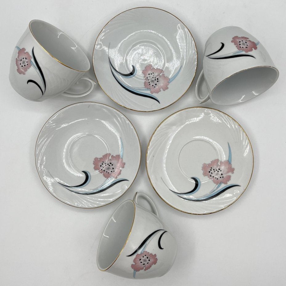 Набор из 3-х чайных пар с цветочным декором, Cluj-Napoca Porcelain