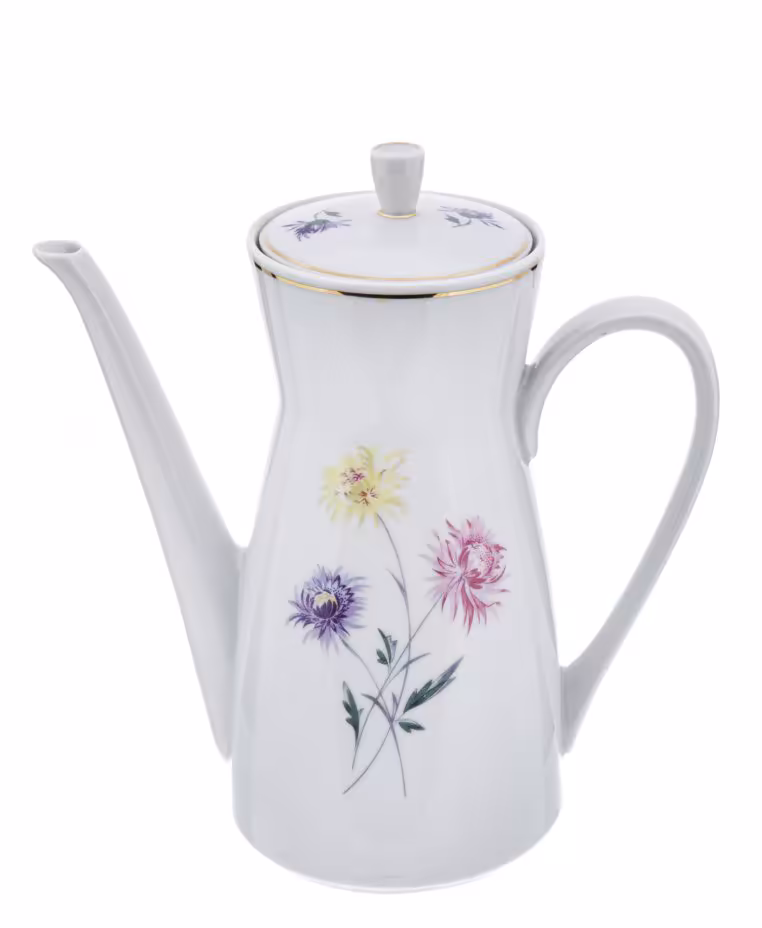Кофейник с флоральным декором, фарфор, деколь, мануфактура "Freiberger", Германия, 1950-1980 гг.