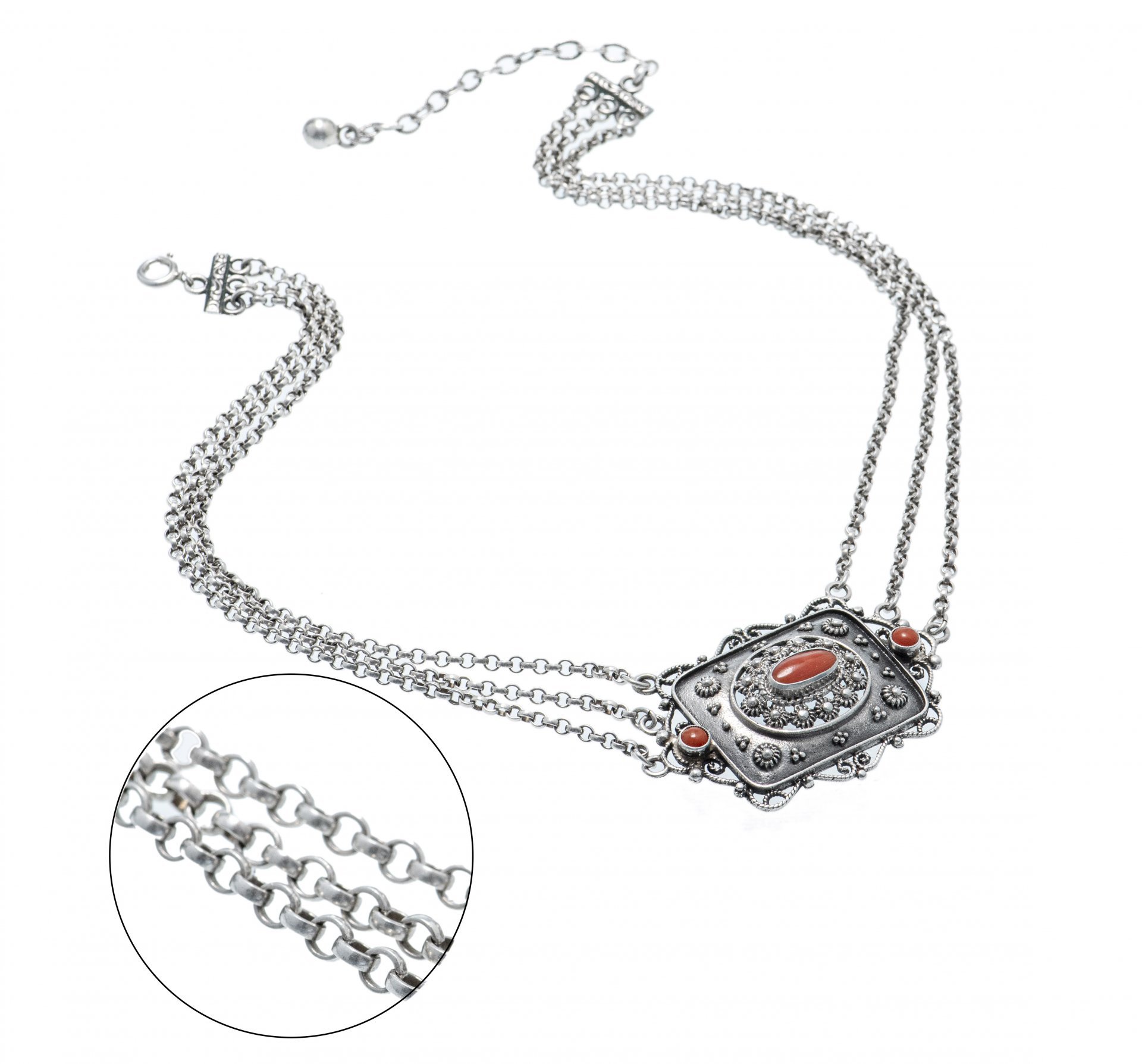 Колье винтажное с вставками кораллов, серебро 835 пр., Австрия, 1950-1970 гг.