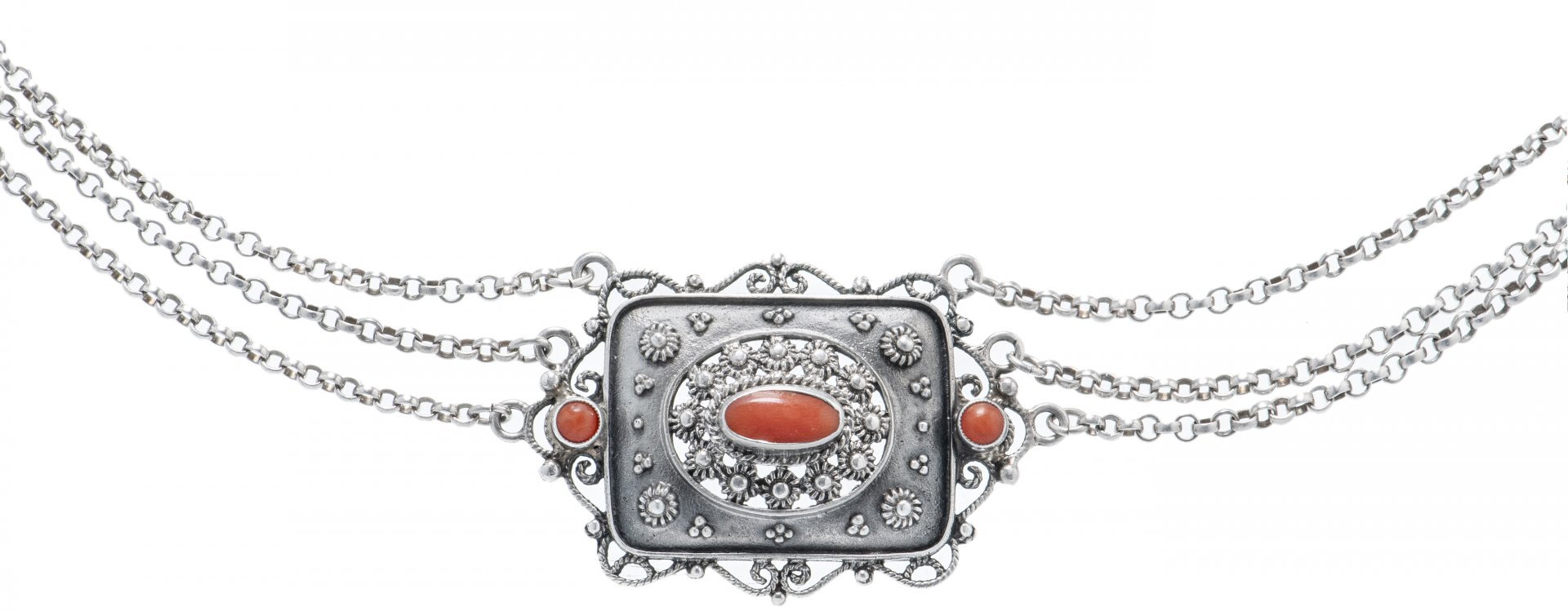 Колье винтажное с вставками кораллов, серебро 835 пр., Австрия, 1950-1970 гг.