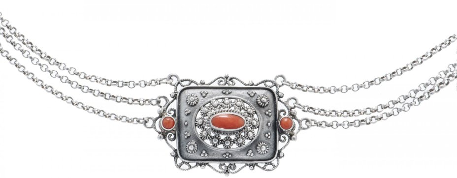 Колье винтажное с вставками кораллов, серебро 835 пр., Австрия, 1950-1970 гг.