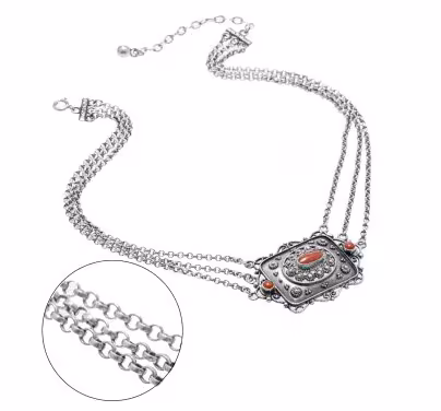 Колье винтажное с вставками кораллов, серебро 835 пр., Австрия, 1950-1970 гг.