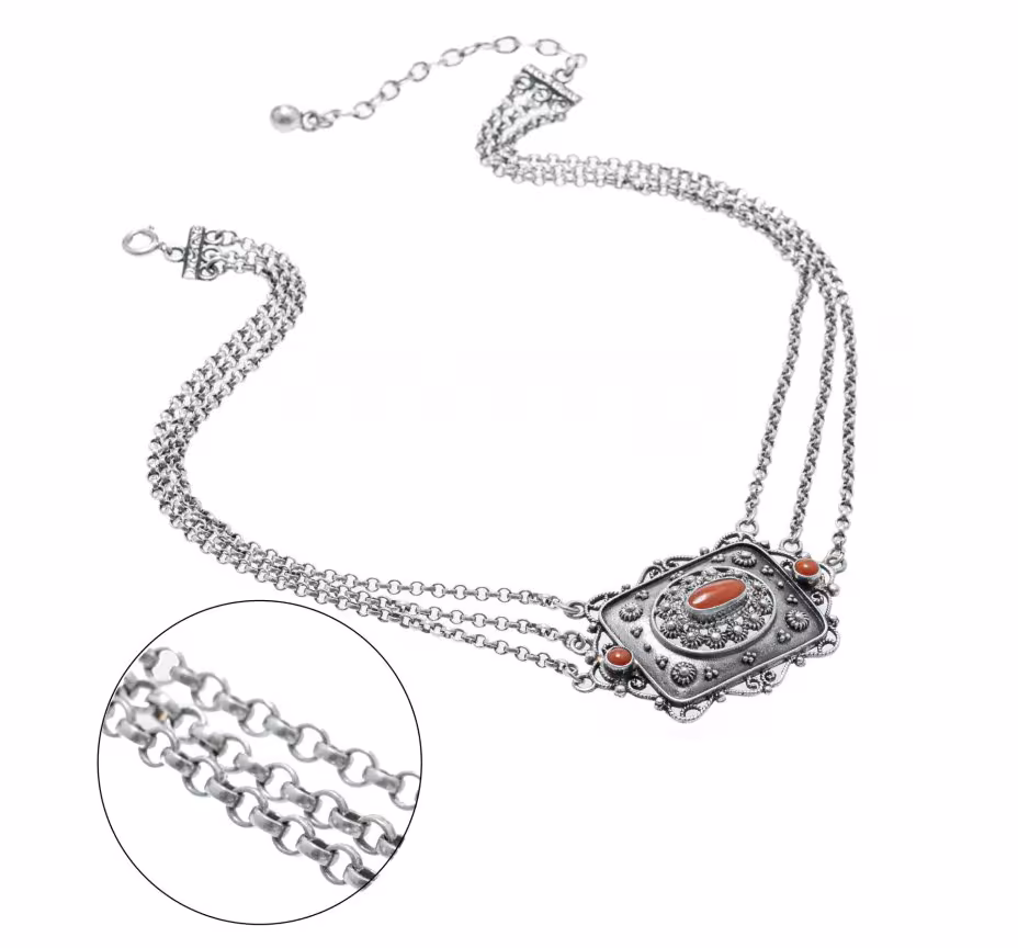 Колье винтажное с вставками кораллов, серебро 835 пр., Австрия, 1950-1970 гг.