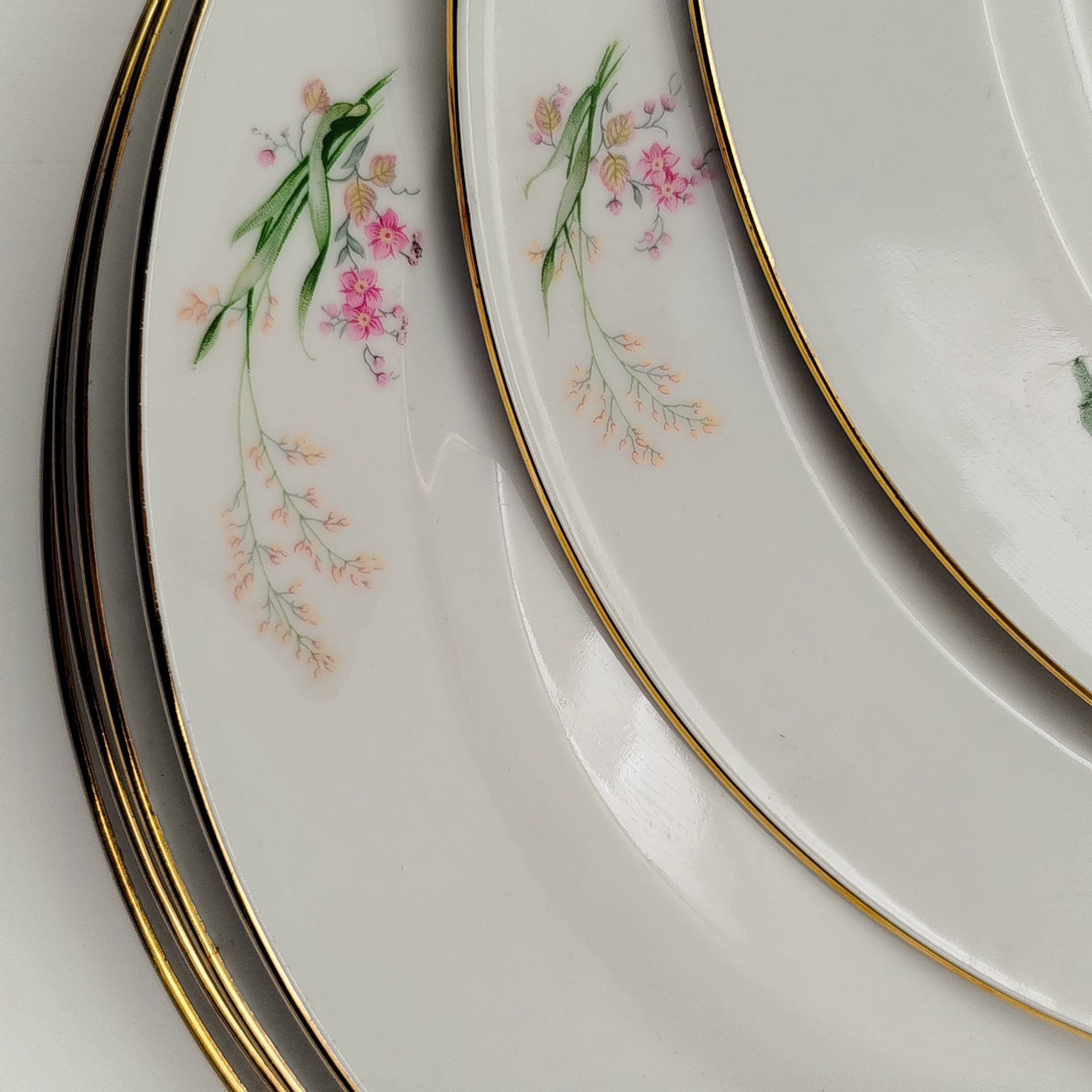 Набор обеденных тарелок с цветочным декором на 6 персон, фарфор, деколь, золочение, Bareuther & Co., Bavaria, Германия, 1931-1945 гг.