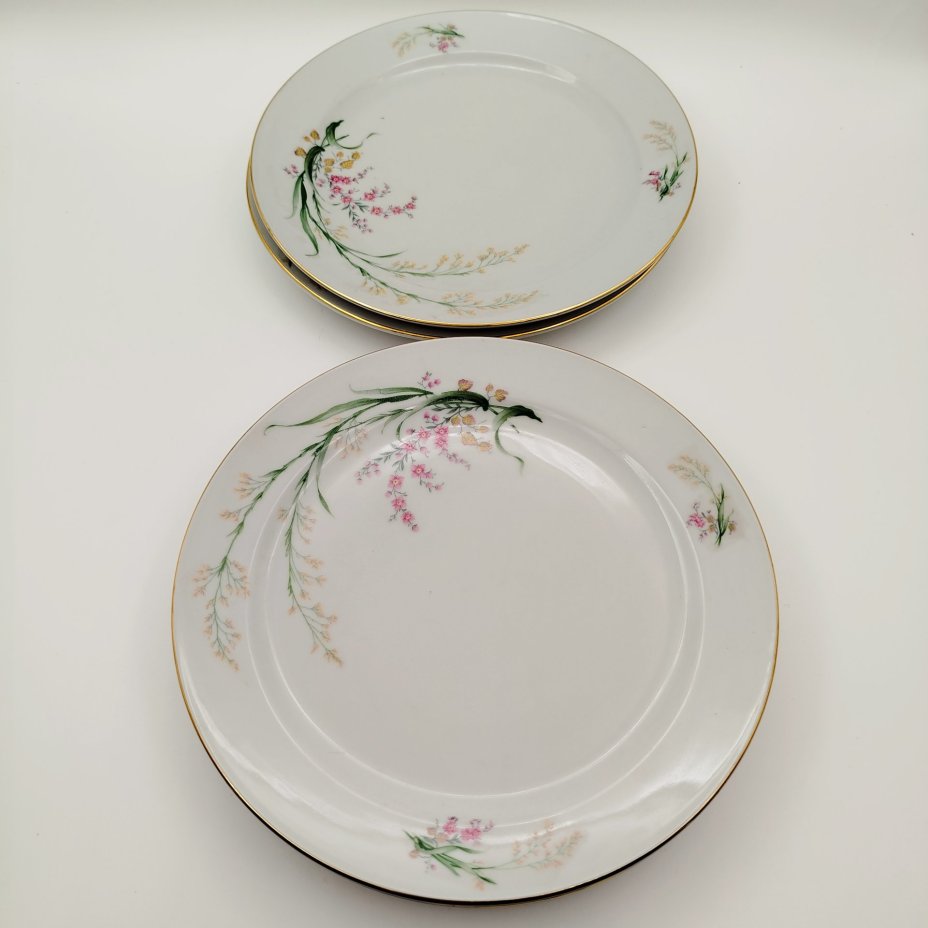 Набор обеденных тарелок с цветочным декором на 6 персон, фарфор, деколь, золочение, Bareuther & Co., Bavaria, Германия, 1931-1945 гг.