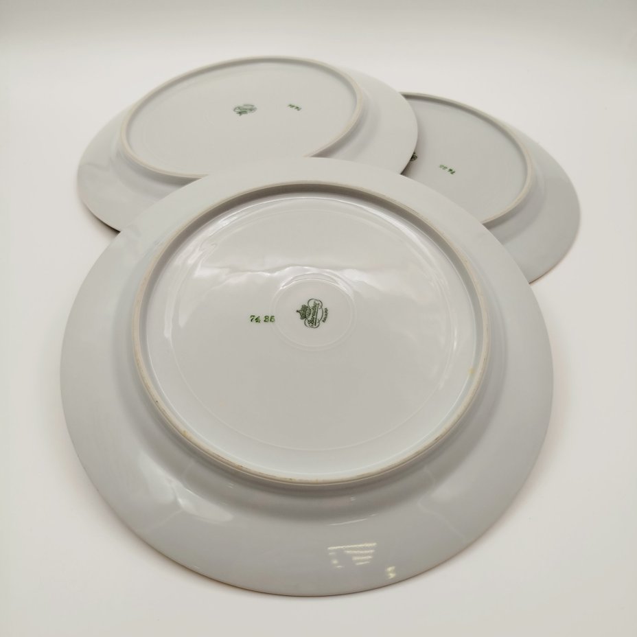 Набор обеденных тарелок с цветочным декором на 6 персон, фарфор, деколь, золочение, Bareuther & Co., Bavaria, Германия, 1931-1945 гг.