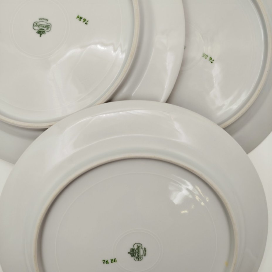 Набор обеденных тарелок с цветочным декором на 6 персон, фарфор, деколь, золочение, Bareuther & Co., Bavaria, Германия, 1931-1945 гг.