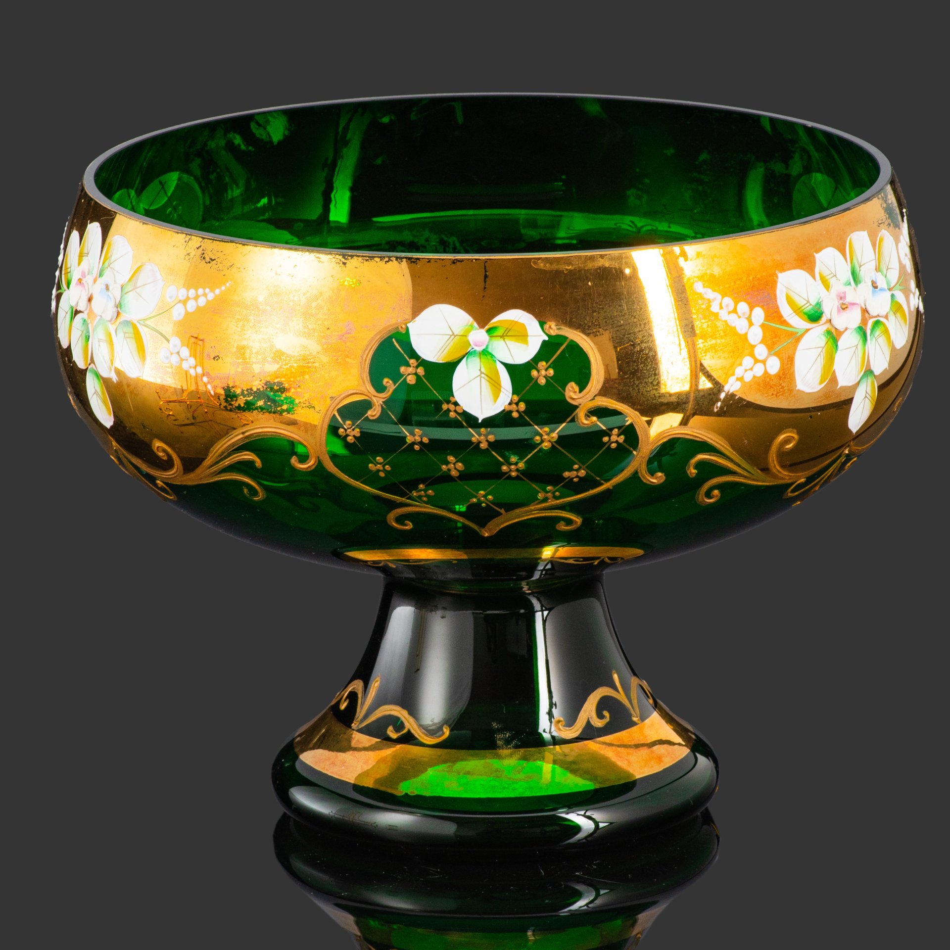 Ваза для десертов (фруктовница), стекло, лепка, смальта, золочение, Bohemia Crystal (Bohemia Glass), Чехия, 1980-2000 гг.