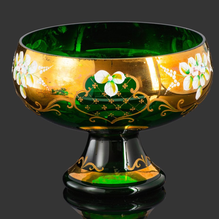 Ваза для десертов (фруктовница), стекло, лепка, смальта, золочение, Bohemia Crystal (Bohemia Glass), Чехия, 1980-2000 гг.